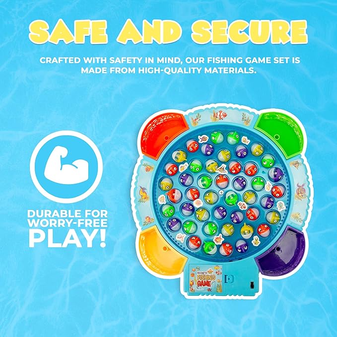 IPIDIPI TOYS Fishing Game for Kids, Light Up Magnetic Fishing Game for Toddlers - 45 Fish 8 Poles
