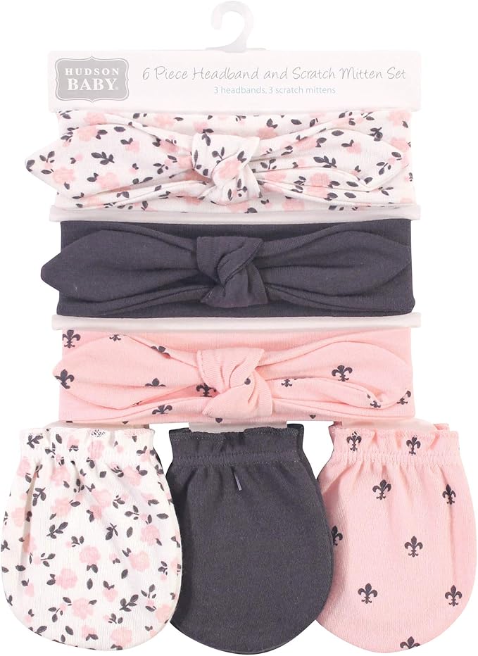 Hudson Baby Baby Girls' Cotton Headband and Scratch Mitten Set
