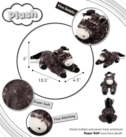 DolliBu Horse Stuffed Animal - Soft Black Huggable Lying Horse Plush, Adorable Playtime Horse Toy for Boys and Girls 10.5 Inches