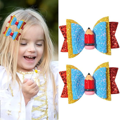 Back to School Bow Hair Clips Red Pencil Bow Clips Students2Pcs(Red)