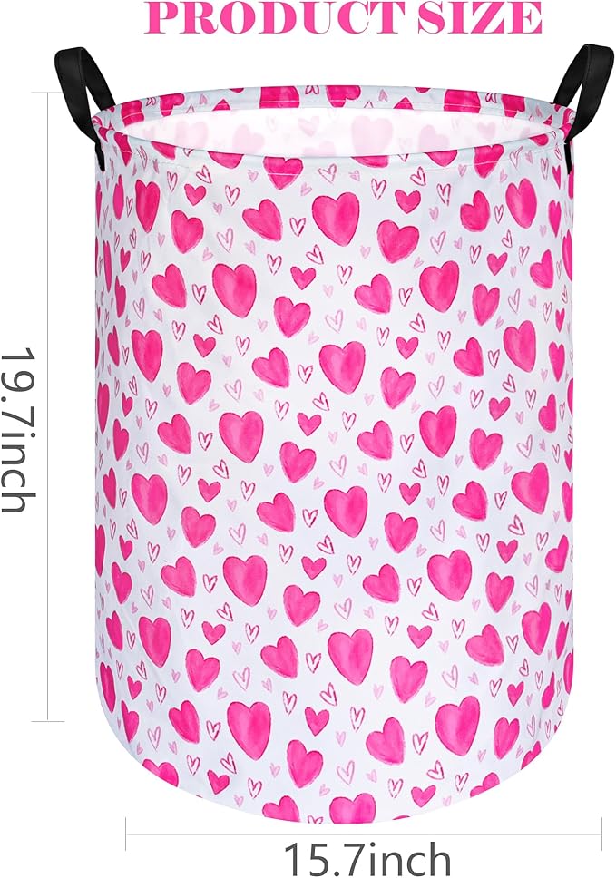 Round Love Heart Pattern Laundry Hamper Storage Basket Organizer Hamper