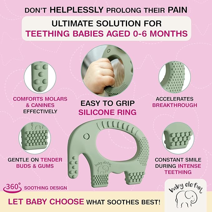 Teething Toys for Babies Age 0 to 6 Months - Baby Elefun 5X Pain Relief Smart Teether