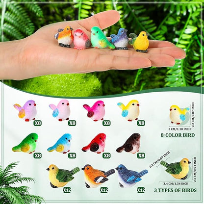 100 Pcs Mini Resin Birds Figurines Miniature Dollhouse Accessories Cute