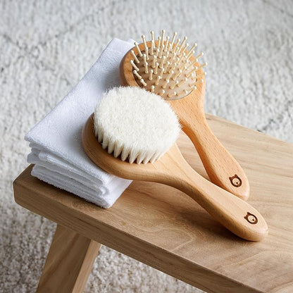 Baby Wooden Hair Brush Set - Premium Baby Brushes - Soft Natural Bristles - Organic Baby Products - Perfect Baby Registry Gift - Cradle Cap Brush - Newborns & Toddlers