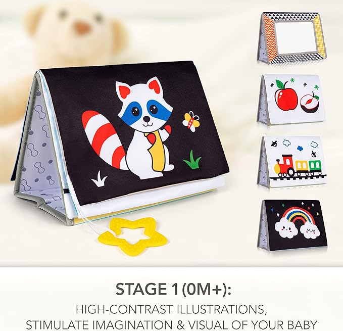 SYNARRY Tummy Time Mirror, Soft Book w/Large Stimulating Baby Safe Mirror 3D Activity 0 3 6 9