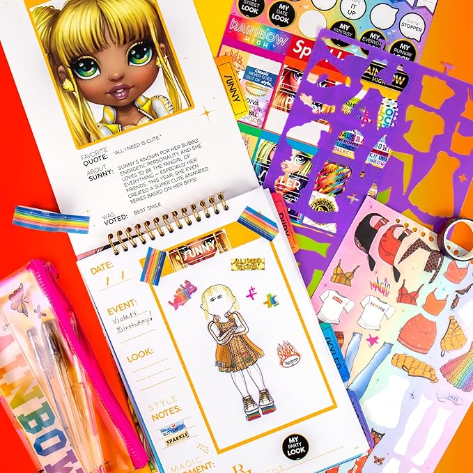 Rainbow High Fashion Runway by Horizon Group USA, Dress Up 6 Die-Cut Dolls, 100+ Accessories Including Fabrics & Repositionable Stickers, Includes Reusable Tote Bag & Pop-Out Runway, Multi