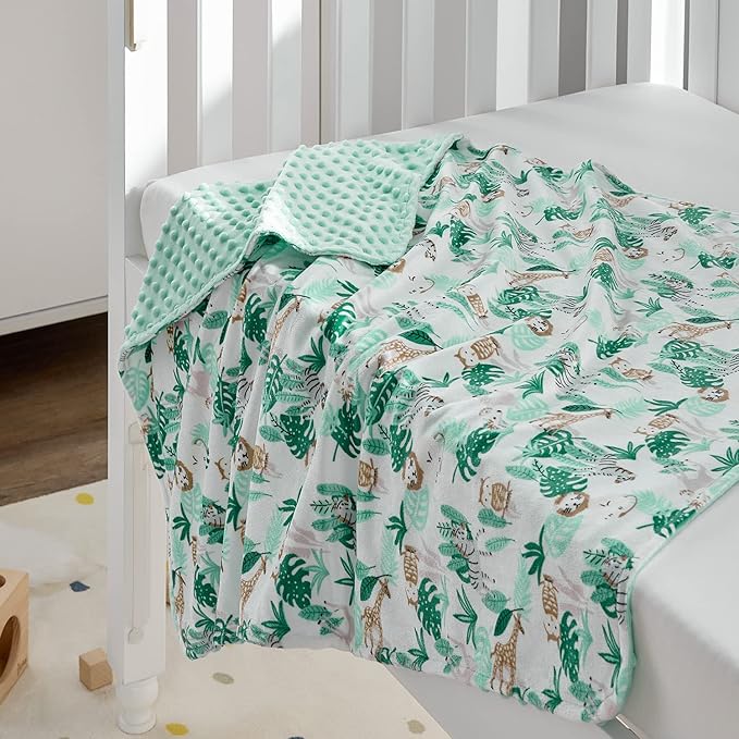 DaysU Silky Micro Soft Plush Baby Blankets for Boys with Print Animal Pattern and Soothing Raised Dots, Double Layer Bed Throws for Baby Crib 30x40 Inches
