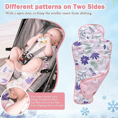 Gel Car Seat Cooler Pad,1 Pack Double Sides-Universal Baby Stroller Ice Cushion,Summer Cooling Seat Liner,Multifunctional Suitable for Baby Dining Chair,Child Safety Seat (Pink Flowers +Peach)