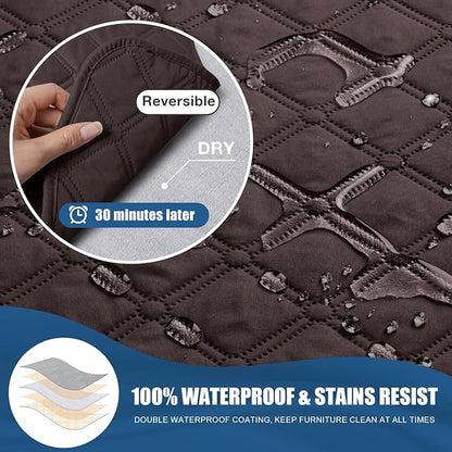 TAOCOCO 100% Waterproof Recliner Covers, Recliner Sofa Covers with Leg Straps, Reversible Recliner Couch Cover for Reclining Chair, Washable Couch Protector for Pets Kids(1 Seater 22", Chocolate)