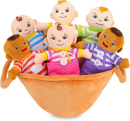 Basket of Babies Plush Dolls, 8" Plush Diversity Baby Dolls- 6 Piece