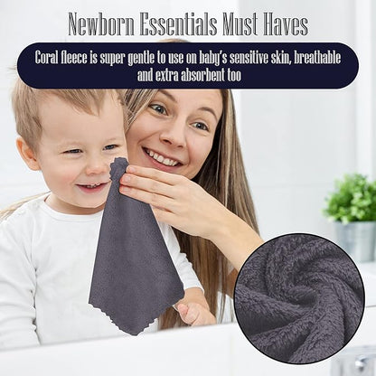 32 Pack Baby Washcloths - Luxury Coral Fleece 10x10 Inch