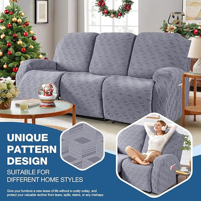 TAOCOCO Recliner Sofa Covers Stretch Reclining Couch Cover, Jacquard Recliner Couch Cover for 3 Seat Furniture Protector Sofa Slipcovers with Elastic Bottom for Kids, Pets (Light Grey)