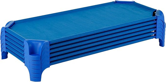 Sprogs Heavy-Duty Stackable 40"L Daycare Cots for Toddlers Ages 1 to 2, Stacking Preschool Classroom Toddler Cots for Sleeping, Resting, Naptime, Pack of 6, Blue