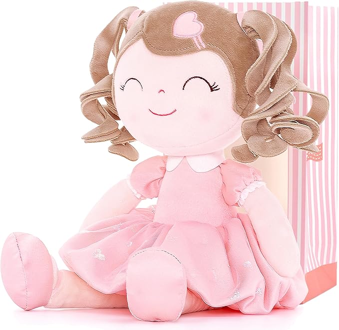 Gloveleya Baby Doll Baby Toys Gifts Plush Curly Kids Toys 2-4 Toddler 16" Pink