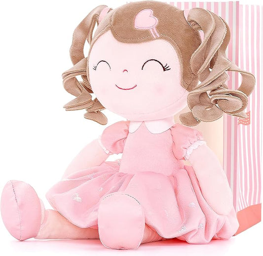 Gloveleya Baby Doll Baby Toys Gifts Plush Curly Kids Toys 2-4 Toddler 16" Pink
