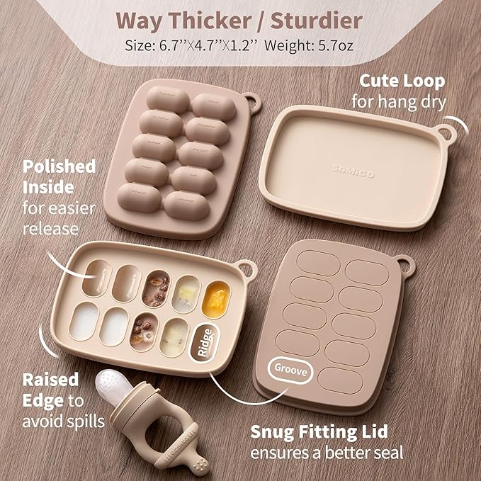 SAMiGO Baby Food Fruit Feeder and Breastmilk Popsicle Mold Set, Silicone Fruit Teether 4 Months+