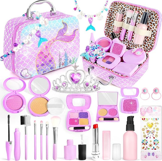 INNOCHEER Pretend Makeup for Toddlers Toys, Fake Makeup Mermaid Toys for Girls Purse 3 4 5 6 7+ Year