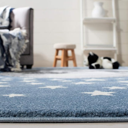 SAFAVIEH Carousel Kids Collection Area Rug - 6'7" x 9', Light Blue & Grey, Non-Shedding & Easy Care, Ideal for High Traffic Areas for Boys & Girls in Playroom, Nursery, Bedroom (CRK135L)
