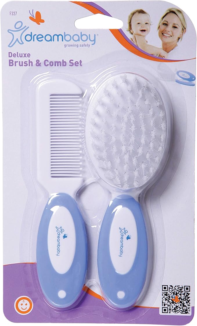 Dreambaby Deluxe Super Soft Bristles Brush and Comb Set - with Easy-Grip Toddler Size Handle - Blue - Model L327