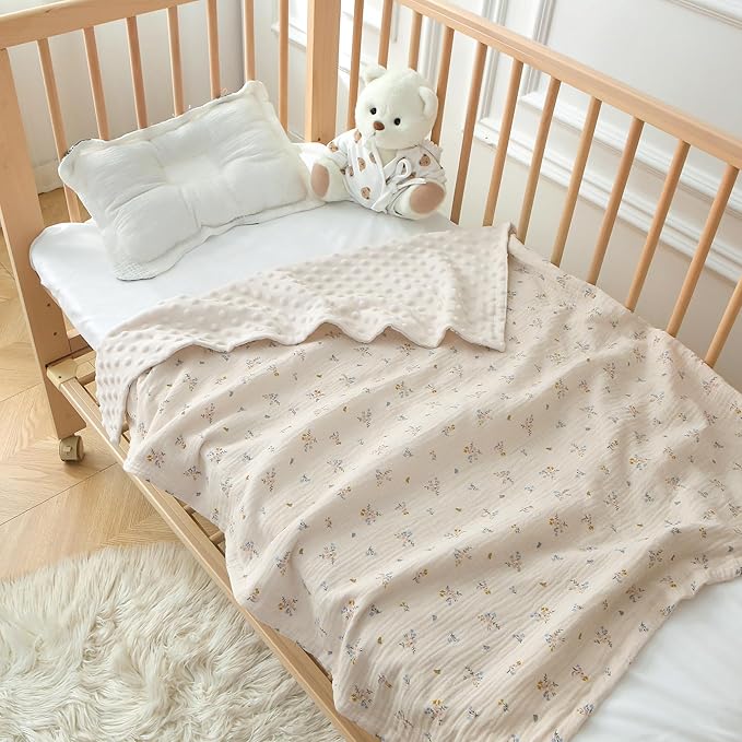 DaysU Baby Blankets for Girls with Muslin Cotton Front and Dotted Fleece Back, Silky Micro Super Soft Plush Newborn Baby Blankets Unisex 30x40 inches