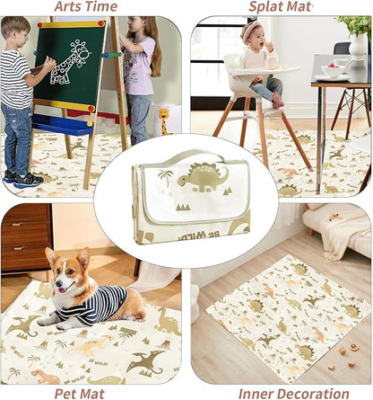 Insular Baby Splat Mat for Under High Chair/Arts/Crafts, Anti Slip and Waterproof Splash Mat for Floor, Portable Picnic Mat, 51x51 Inch, Dinosaur