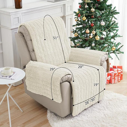 RBSC Home Plush Recliner Slipcover Chair Covers Artificial Wool Lazy Boy Cover Quilted Cover for Recliner Chairs and Furniture (Ivory, 30")