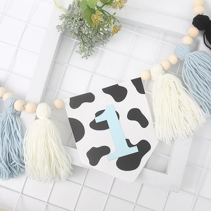 Holy Cow 1st Tassels Banner Birthday Decorations Boy - First Highchair Tassels Banner, High Chair Tassels Wood Beads Garland Party Supplies