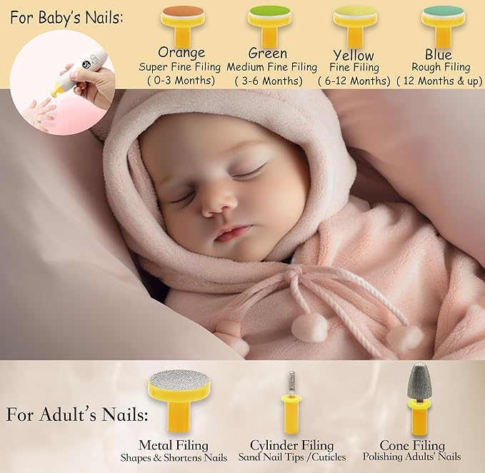 Royal Angels Rechargeable Baby Nail Trimmer 22 in 1, Safe Electric Baby Nail File 13 Replacements,