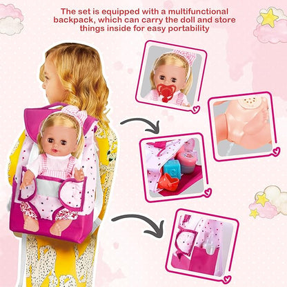 Baby Care & Hair Salon Doll Toy Set, 35PCS Doll Playset 14'' Baby 3 4 5 6+