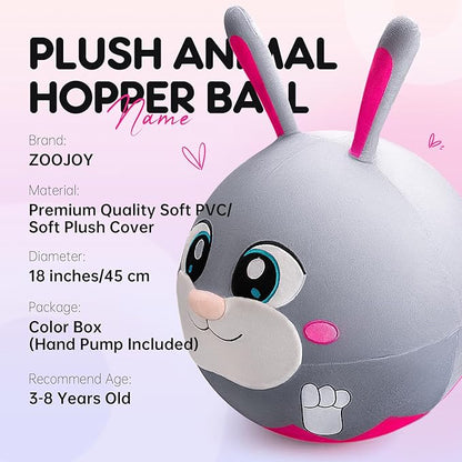 Hopper Ball - Inflatable Bunny Jumping Ball- Rabbit Plush Hippity Hop Toys for Kids, 18 Inch Bouncy Ball with Handle for Boys Girls Aged 3-8