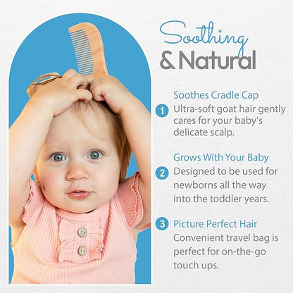 The Hat Pros Wooden Baby Hairbrush & Comb Set for Newborn and Toddlers Soft Goat Hair Brush for Babies and Infants Prevents Cradle Cap