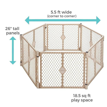 Toddleroo by North States Superyard 6 Panel Free Standing Play Yard, Indoor or Outdoor Baby Playpen, Baby Gate. Made in USA. 5.5 feet corner to corner play pen (26" Tall, Sand)