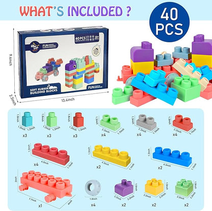 Soft Building Blocks for Toddlers, Baby Blocks Stacking Blocks for Toddlers 1-3 STEM Toddler Gifts 40 PCS