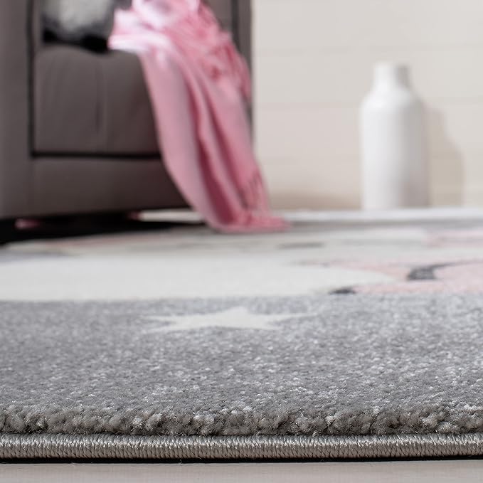 SAFAVIEH Carousel Kids Collection 5'3" Square Grey/Ivory CRK195F Koala Hug Non-Shedding Nursery Playroom Area Rug