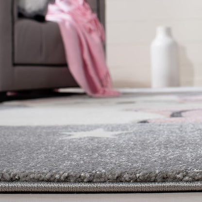 SAFAVIEH Carousel Kids Collection 5'3" Square Grey/Ivory CRK195F Koala Hug Non-Shedding Nursery Playroom Area Rug
