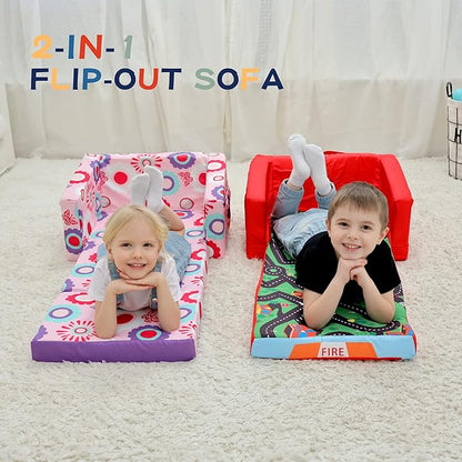 MallBest Kids Sofas Children's Sofa Bed Baby's Upholstered Couch Sleepover Chair Flipout Open Recliner(Pink/Flowers)