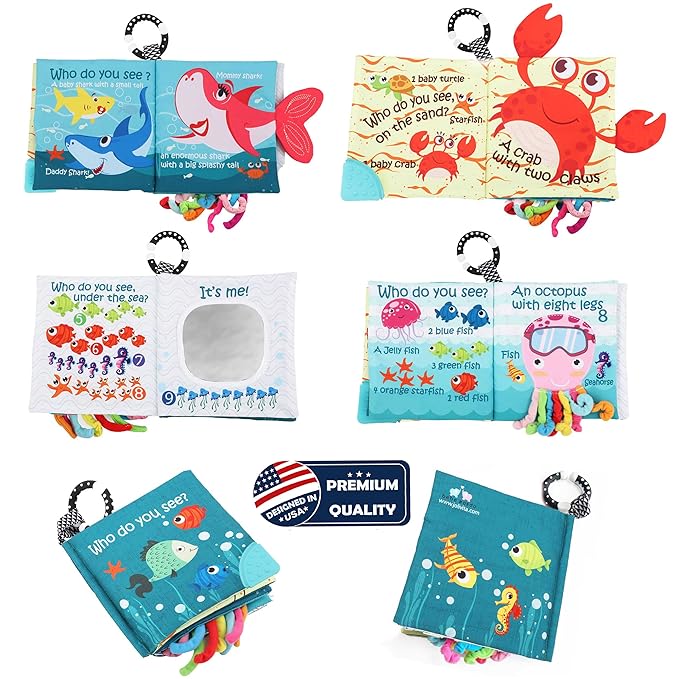 Fish Baby Books Toys, Touch and Feel Cloth Soft Crinkle Books for Babies