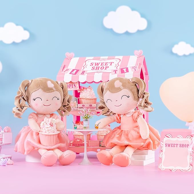 Gloveleya Baby Doll Baby Toys Gifts Plush Curly Kids Toys 2-4 Toddler 16" Pink