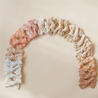 Niceye Baby Hair Clips - 24 Pcs Fully Lined Hair Bow Clips for Fine Hair Cotton Tiny Hair Barrettes for Infants, Toddlers