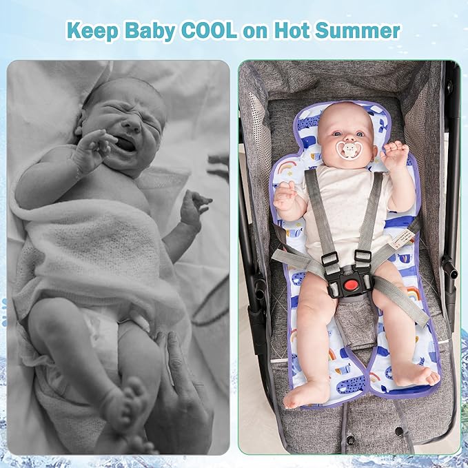 Gel Car Seat Cooler Pad,1 Pack Double Sides-Universal Baby Stroller Ice Cushion Mat,Summer Cooling Seat Liner,Multifunctional Suitable for Baby Dining Chair,Child Safety Seat(Whale + Blue Dinosaur)
