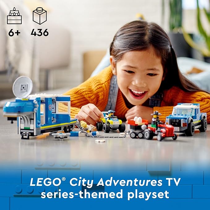 LEGO City Police Mobile Command Truck Toy with Prison Trailer, Drone, Tractor and ATV Car Toys Plus 4 Minifigures, Building Toy Ideas for Outdoor Play for Kids Ages 6 Plus, 60315