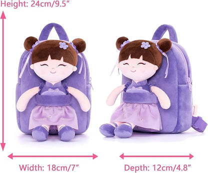 Gloveleya Kids Backpack Toddler Backpack Soft Plush Asian Girl Doll 9"