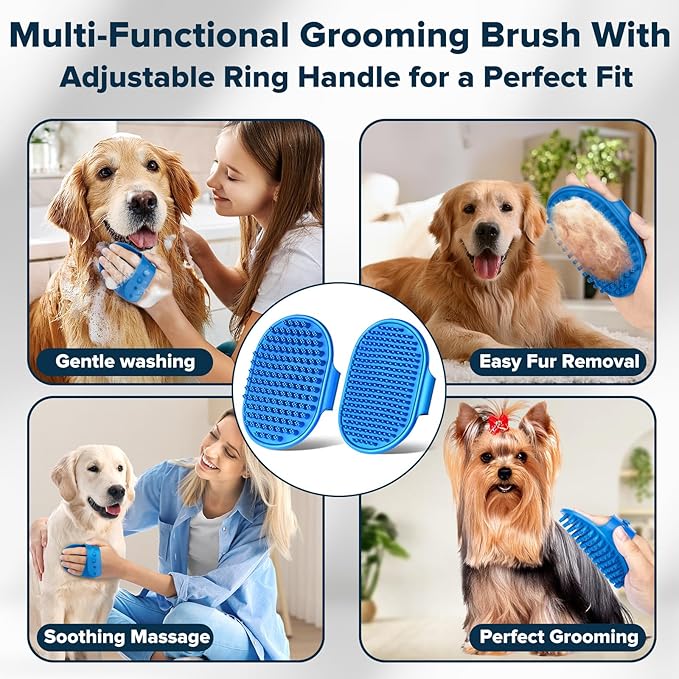 6PCS Pet Grooming Kit | Dog Washing Gloves | Dog Bath Brush | Dog Bath Gloves | Dog Shampoo Brush | Pet Grooming Gloves | Cat Bathing Supplies | Dog Bath Supplies (Navy Blue)