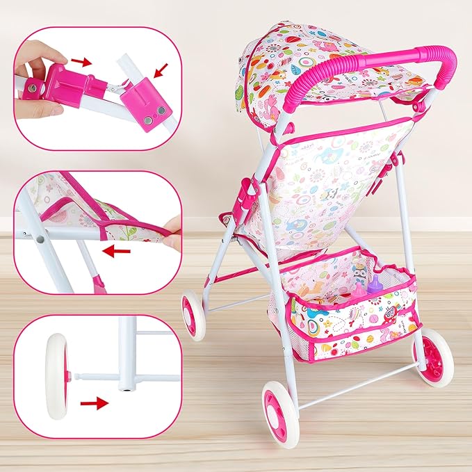 deAO Baby Doll Stroller Set Baby Doll Accessories with Feeding 12in 14in 16in Doll