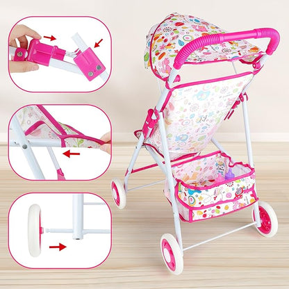 deAO Baby Doll Stroller Set Baby Doll Accessories with Feeding 12in 14in 16in Doll