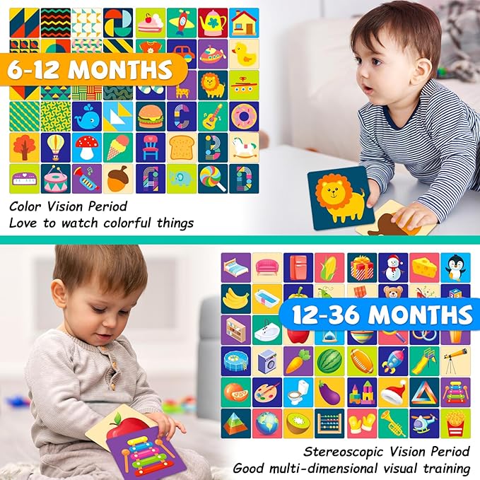High Contrast Baby Flash Cards Baby Visual Stimulation Cards, 192Page Black and White Colorful Baby Toys for 0-3-6-12-36 Months Newborn Infant
