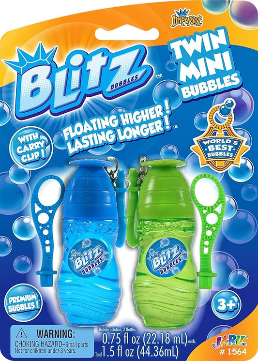 JA-RU Blitz Twin Mini Bubbles Blowing Toy with Carry Clip (1 Pack in Pairs) for Kids, Portable Bubble Blower/Blaster Bubble Soap Solution Party Favors 1564-1