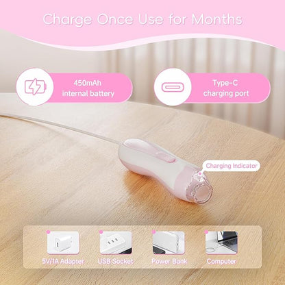 Baby Nail Trimmer Electric, 15 in 1 Baby Nail Clippers for Gentle Nail Care, Rechargeable Baby Nail File Electric with Light &15 Grinding Pads for Infant Toddler, Pink