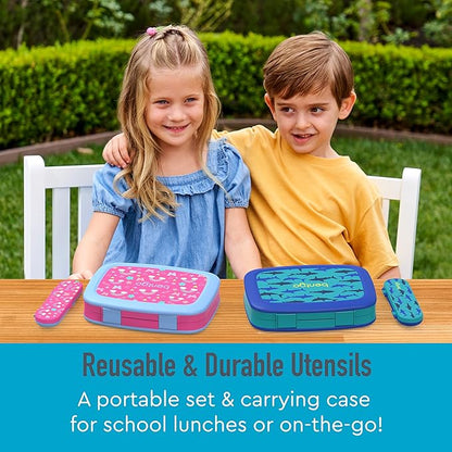 Bentgo Kids Utensil Set - Reusable Plastic Fork, Spoon & Storage Case - BPA-Free Materials, Easy-Grip Handles, Dishwasher Safe - Ideal for School Lunch, Travel, & Outdoors (Dinosaur)