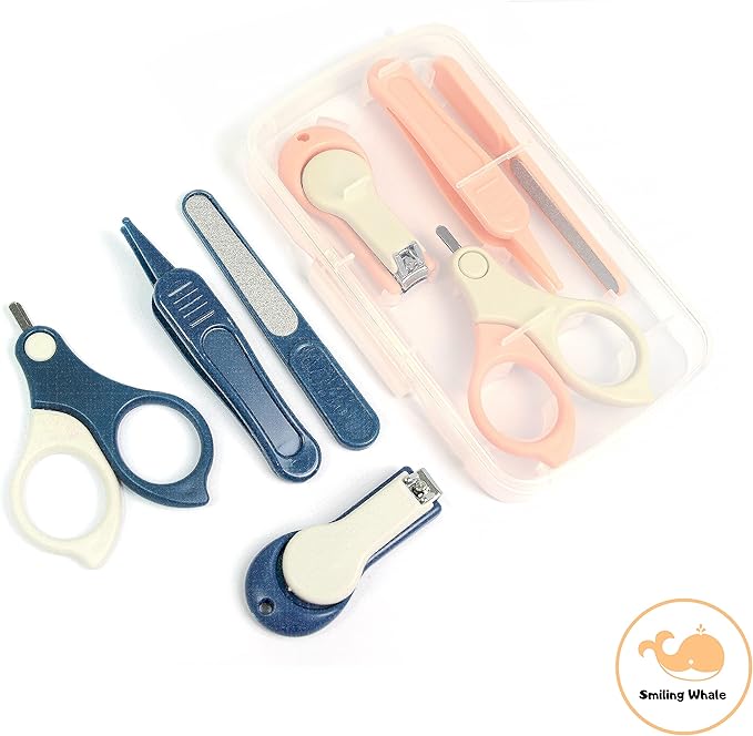 4-in-1 Premium Baby Grooming Kit by The Smiling Whale, Baby Manicure Pedicure Set for Newborn Infant & Toddler, Nail Trimmer, Nail Clipper, tweezer, Scissors (4 pcs) (Dark Blue)